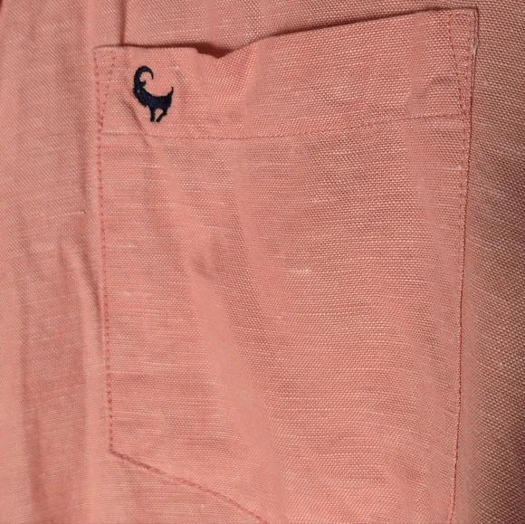 Old Khaki Large Salmon Pink Linen Cotton Blend Button Down Floral Trim Shirt L - Picture 4 of 9